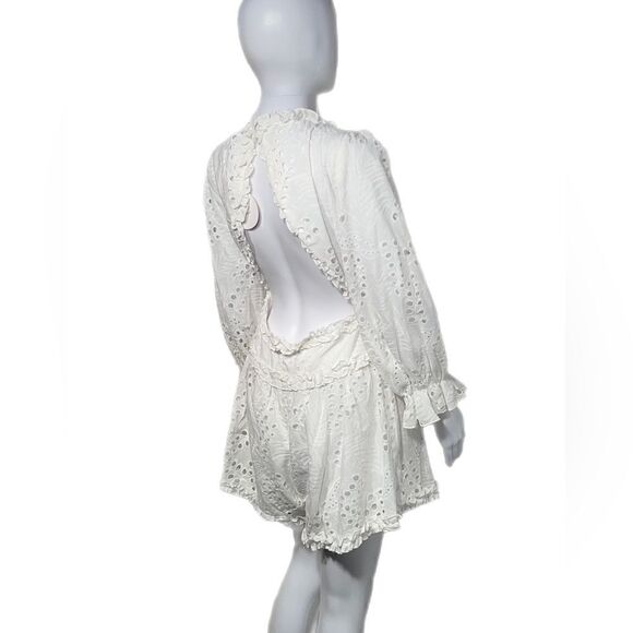 Luxxel Dresses & Skirts - Luxxel White Eyelete Lace Open Back Cotton Romper